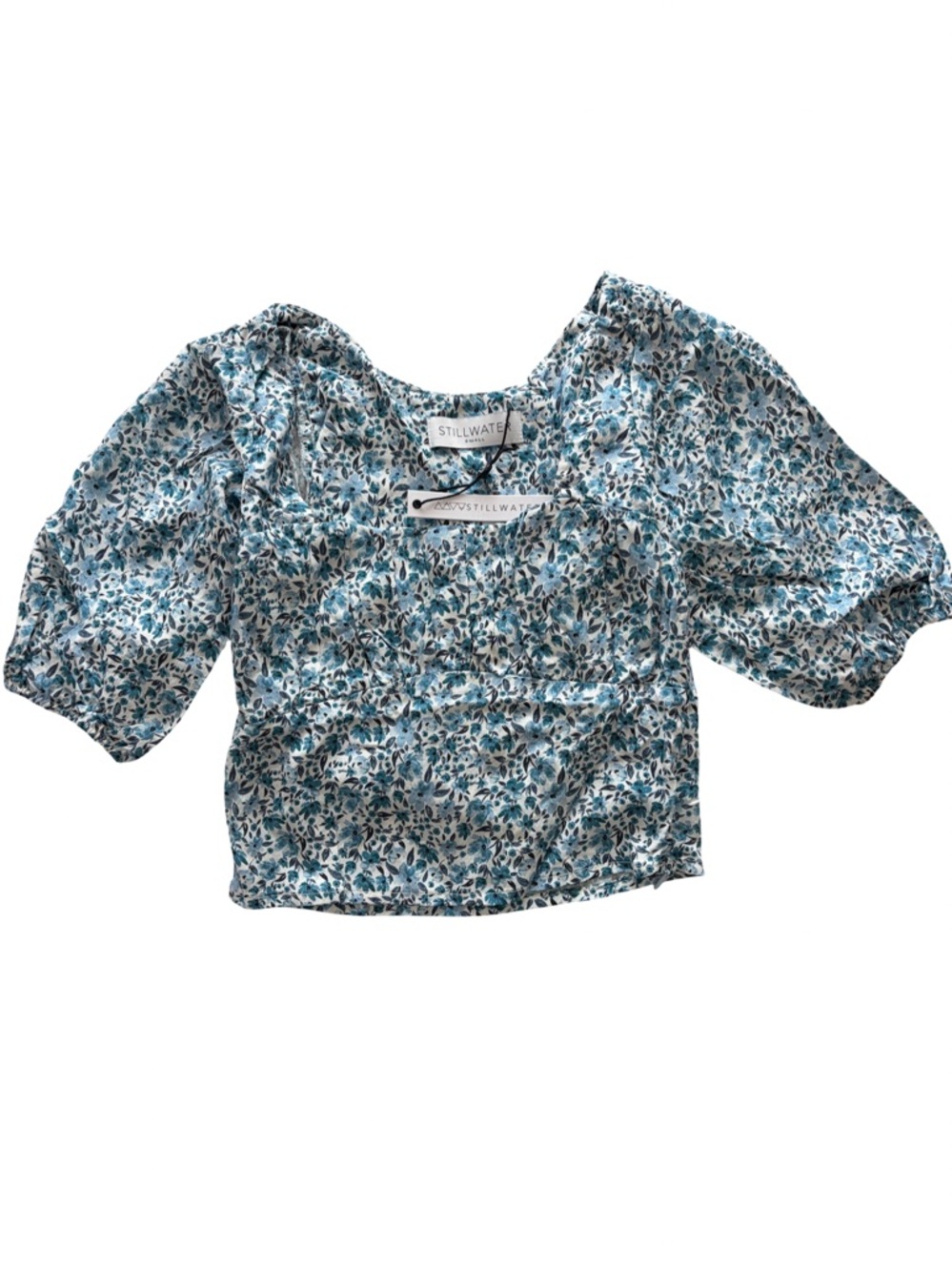 Stillwater Cropped Blouse Blue Floral Print Women’s Size S